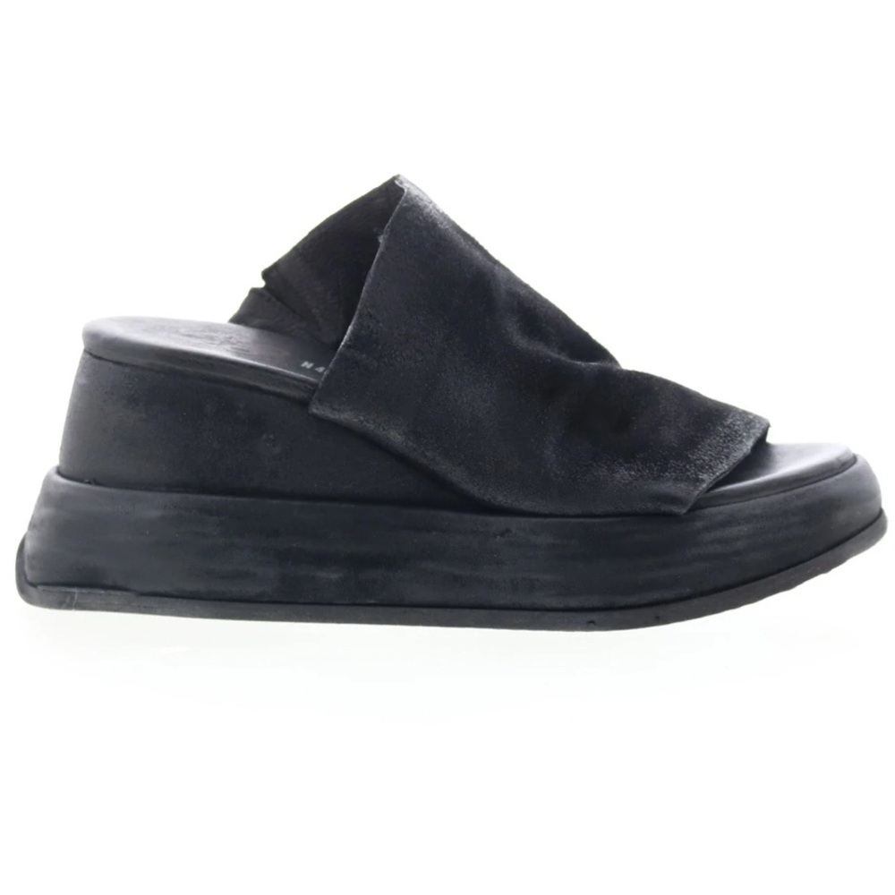 A.S.98 Rafe Wedge Suede Black Slide Sandals. NWOT🌻 Size 37